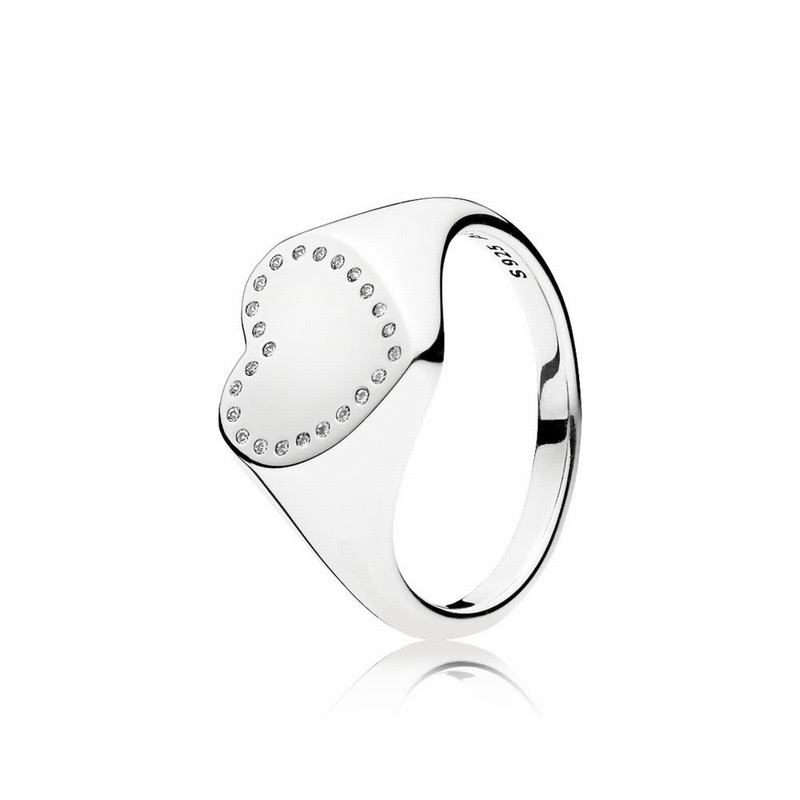 Pandora Heart Signet Statement Ring Europe - Sterling Silver/Cubic Zirconia - 736215CKQ